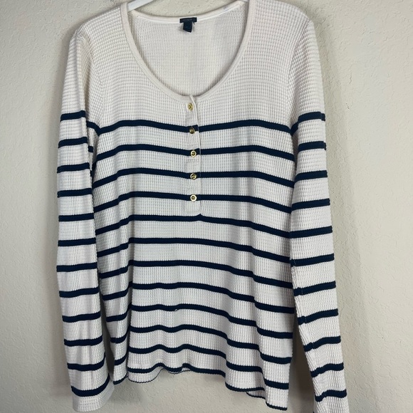 J. Crew Striped Waffle Knit Thermal Henley Long Sleeve Top Size Large - Picture 3 of 8